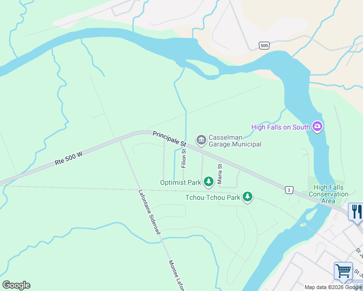 map of restaurants, bars, coffee shops, grocery stores, and more near 879 Principale Street in Casselman