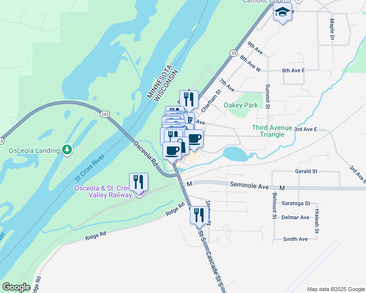 map of restaurants, bars, coffee shops, grocery stores, and more near in Osceola