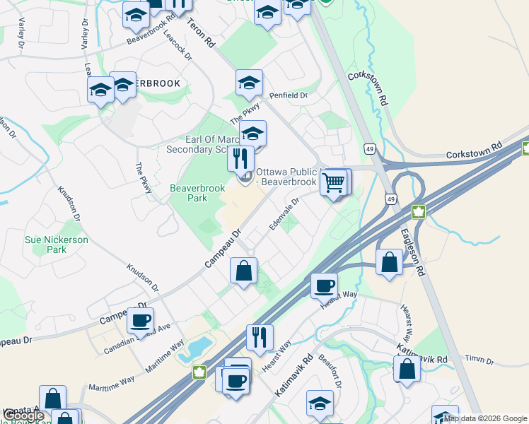 map of restaurants, bars, coffee shops, grocery stores, and more near in Ottawa