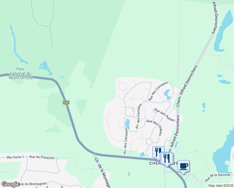 map of restaurants, bars, coffee shops, grocery stores, and more near Rue des Merisiers in Orford