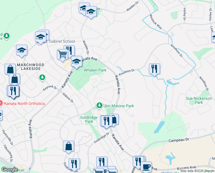 map of restaurants, bars, coffee shops, grocery stores, and more near 106 Blackdome Crescent in Ottawa
