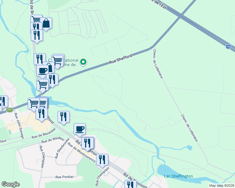 map of restaurants, bars, coffee shops, grocery stores, and more near 91 Rue de l'Écurie in Bromont