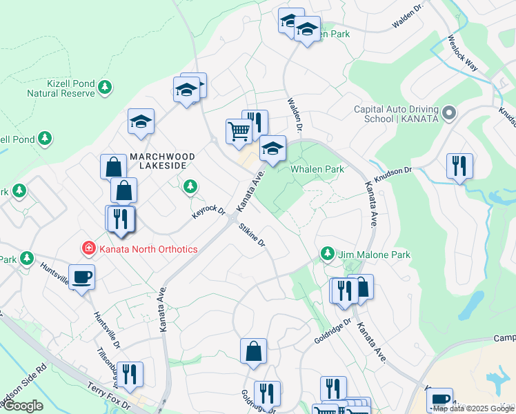 map of restaurants, bars, coffee shops, grocery stores, and more near 812 Petra Private in Ottawa