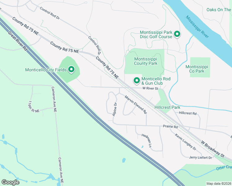 map of restaurants, bars, coffee shops, grocery stores, and more near 11729 Spruce Drive in Monticello