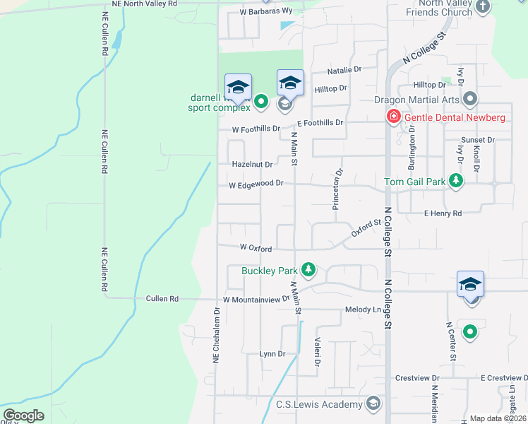 map of restaurants, bars, coffee shops, grocery stores, and more near 2900 Crater Lane in Newberg