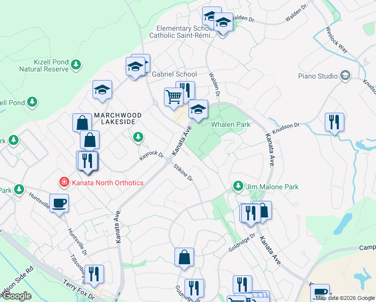 map of restaurants, bars, coffee shops, grocery stores, and more near 812 Petra Private in Ottawa