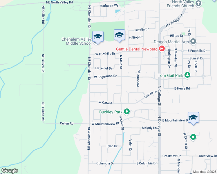 map of restaurants, bars, coffee shops, grocery stores, and more near 2900 Crater Lane in Newberg