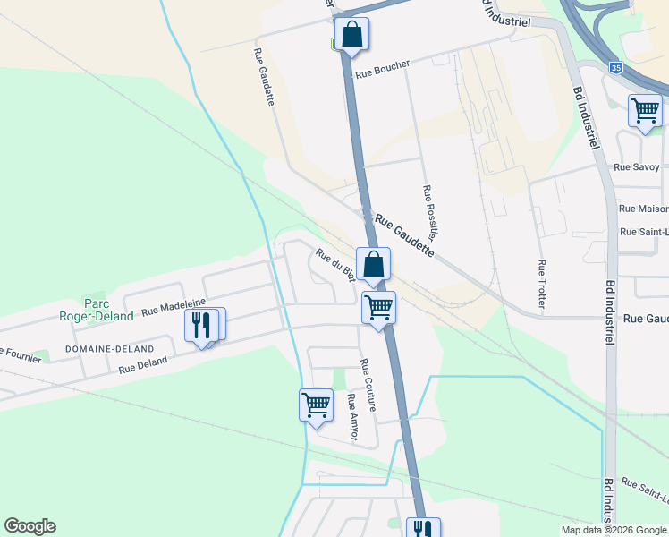 map of restaurants, bars, coffee shops, grocery stores, and more near 817 Rue du Biat in Saint-Jean-sur-Richelieu