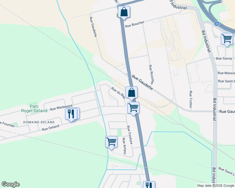 map of restaurants, bars, coffee shops, grocery stores, and more near 817 Rue du Biat in Saint-Jean-sur-Richelieu