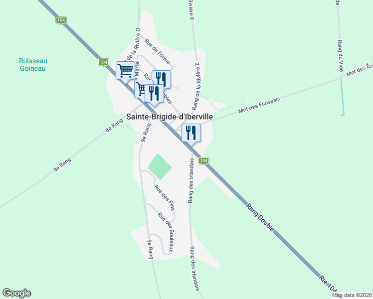 map of restaurants, bars, coffee shops, grocery stores, and more near 640 Rue Principale in Sainte-Brigide-d'Iberville