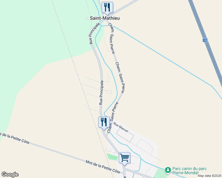 map of restaurants, bars, coffee shops, grocery stores, and more near 17 Place de la Rive in Saint-Mathieu