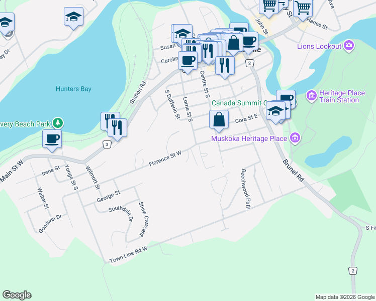 map of restaurants, bars, coffee shops, grocery stores, and more near 8 Rice Lane in Huntsville
