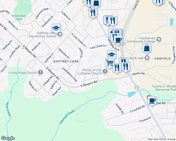 map of restaurants, bars, coffee shops, grocery stores, and more near 13826 South Meyers Road in Oregon City