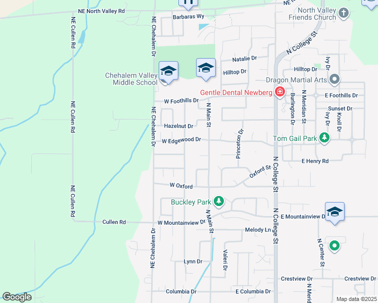 map of restaurants, bars, coffee shops, grocery stores, and more near 2900 Crater Lane in Newberg