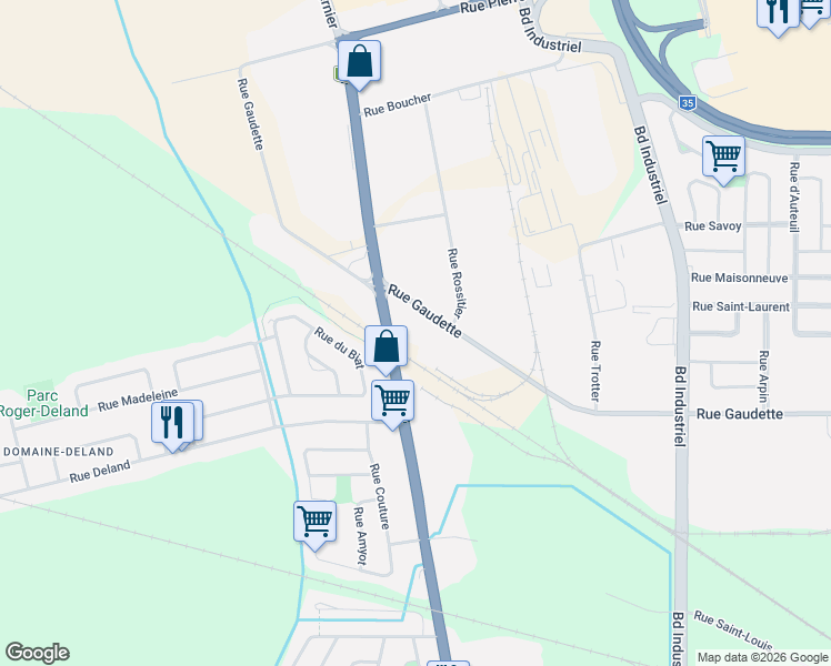 map of restaurants, bars, coffee shops, grocery stores, and more near 920 Rue Gaudette in Saint-Jean-sur-Richelieu
