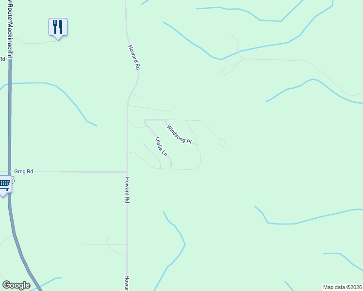 map of restaurants, bars, coffee shops, grocery stores, and more near 706 Windsong Place in Petoskey
