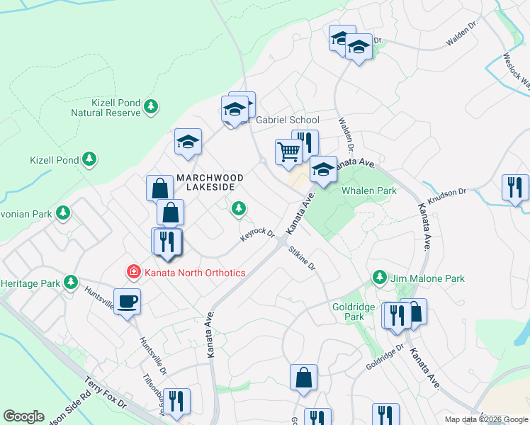 map of restaurants, bars, coffee shops, grocery stores, and more near 222 Badgeley Avenue in Ottawa