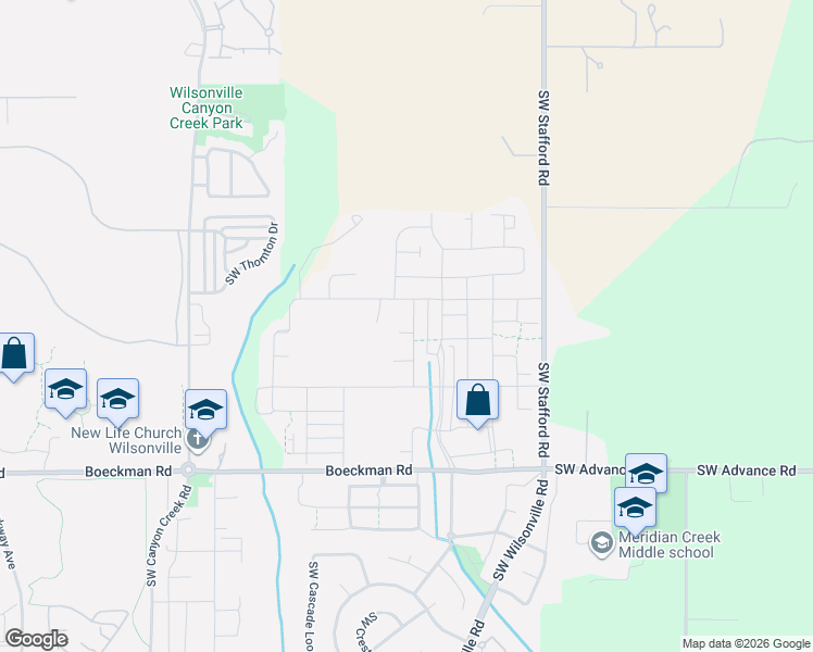 map of restaurants, bars, coffee shops, grocery stores, and more near 27453 Southwest Ponderosa Avenue in Wilsonville