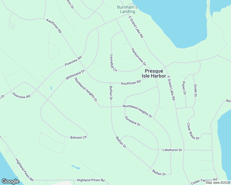 map of restaurants, bars, coffee shops, grocery stores, and more near 6901-6967 Belfair Drive in Presque Isle