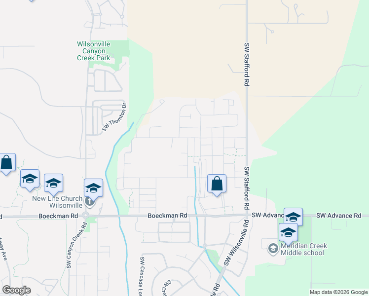 map of restaurants, bars, coffee shops, grocery stores, and more near 27441 Southwest Ponderosa Avenue in Wilsonville