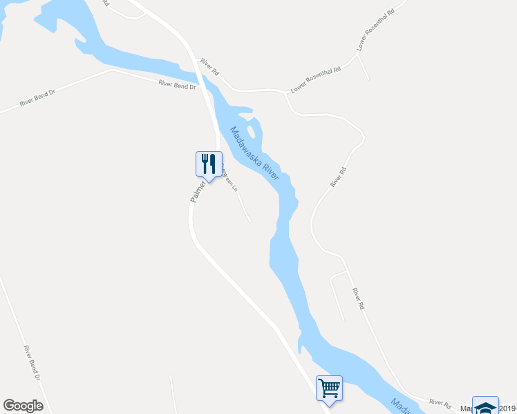 map of restaurants, bars, coffee shops, grocery stores, and more near 573 Evergreen Lane in Palmer Rapids