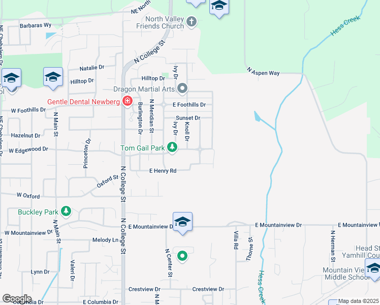 map of restaurants, bars, coffee shops, grocery stores, and more near 3027 Juniper Drive in Newberg