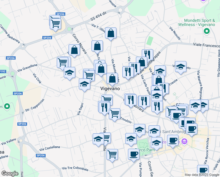 map of restaurants, bars, coffee shops, grocery stores, and more near in Vigevano