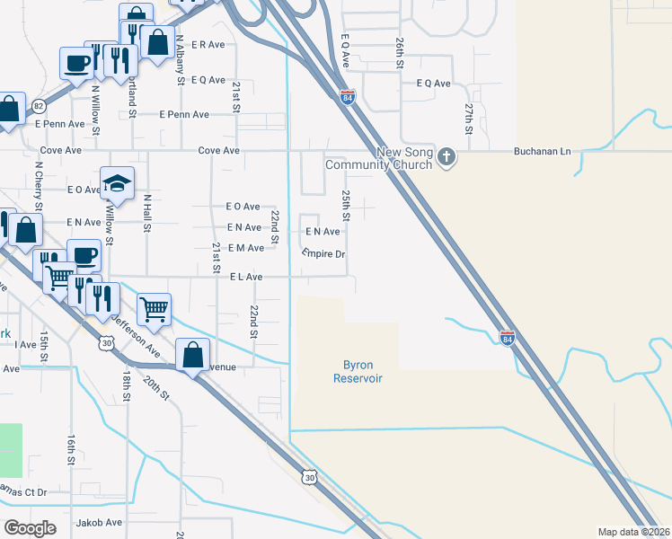 map of restaurants, bars, coffee shops, grocery stores, and more near 2703 Empire Drive in La Grande