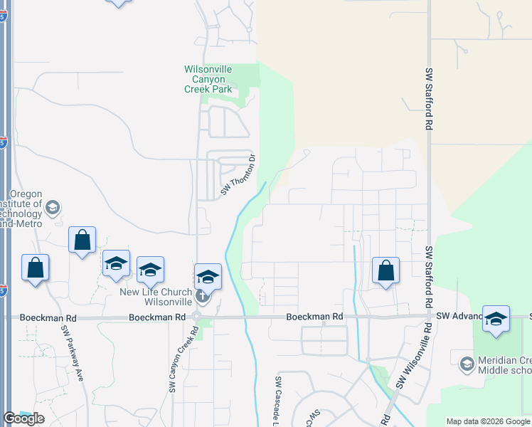 map of restaurants, bars, coffee shops, grocery stores, and more near 7400 Southwest Frog Pond Lane in Wilsonville