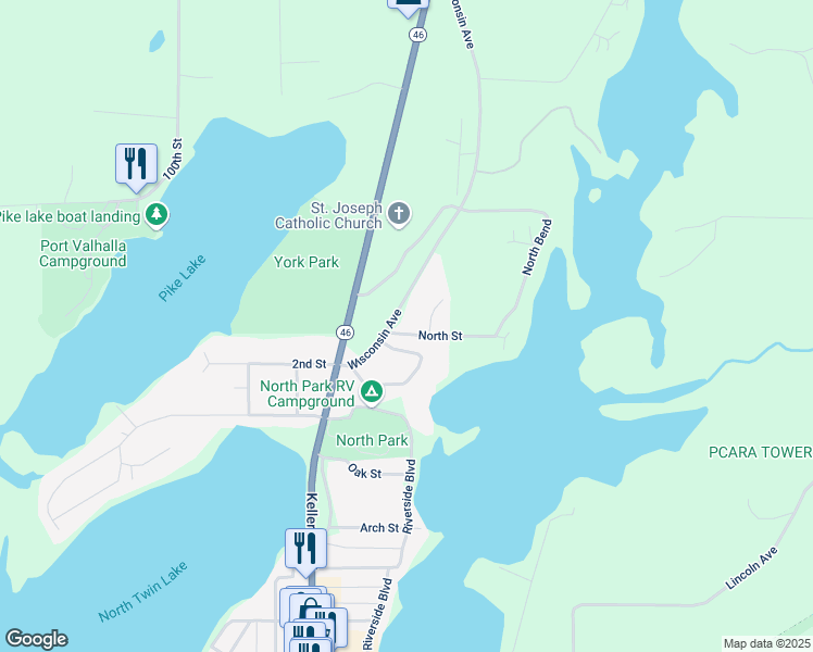 map of restaurants, bars, coffee shops, grocery stores, and more near 808 Wisconsin Avenue in Amery