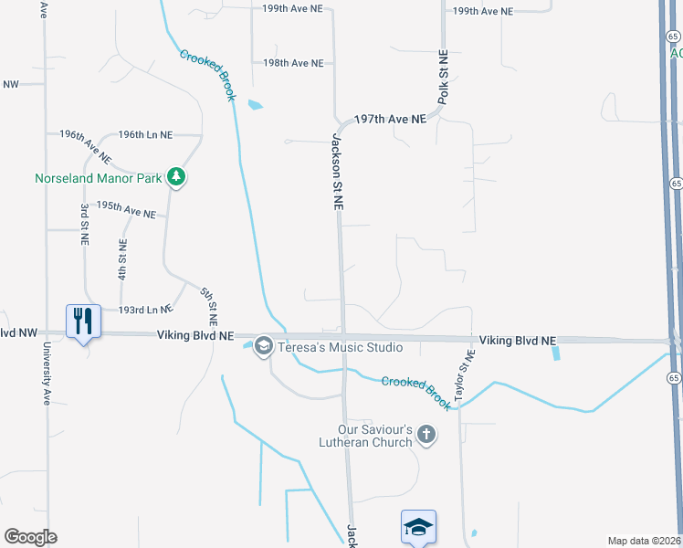 map of restaurants, bars, coffee shops, grocery stores, and more near 19419 Jackson Street Northeast in East Bethel