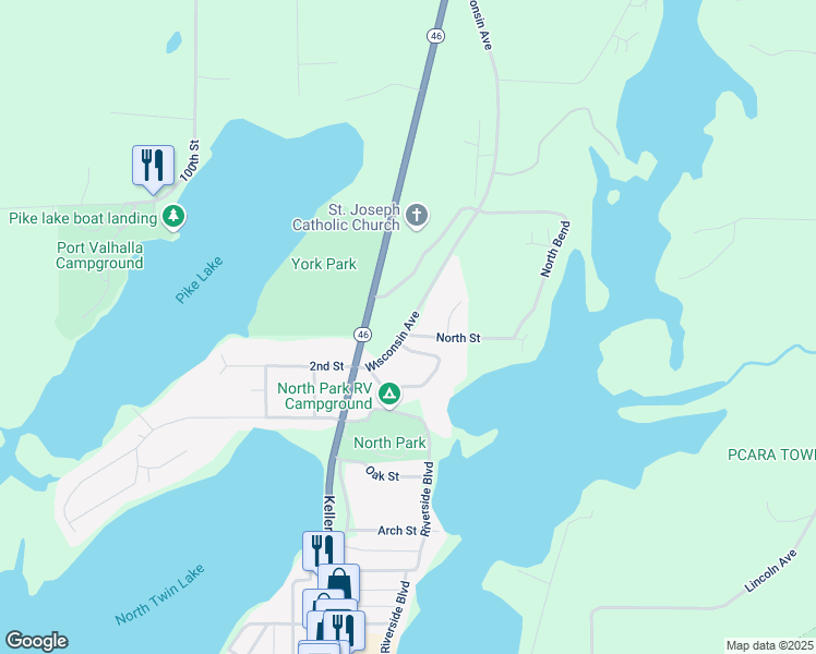 map of restaurants, bars, coffee shops, grocery stores, and more near 808 Wisconsin Ave in Amery