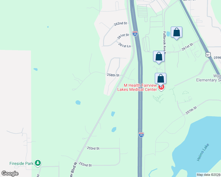 map of restaurants, bars, coffee shops, grocery stores, and more near 25723 Kettle River Boulevard North in Wyoming