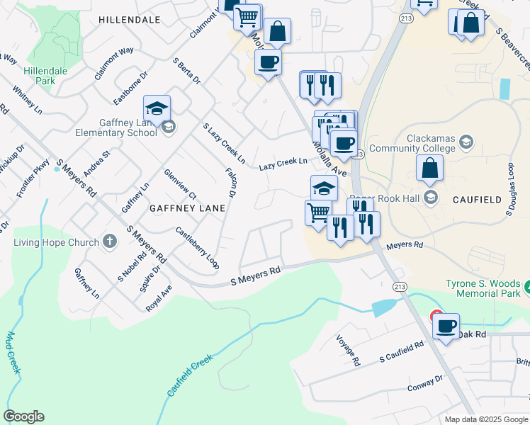 map of restaurants, bars, coffee shops, grocery stores, and more near 13792 Sandra Loop in Oregon City