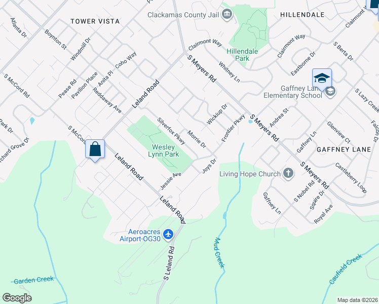map of restaurants, bars, coffee shops, grocery stores, and more near 19509 Silverfox Parkway in Oregon City
