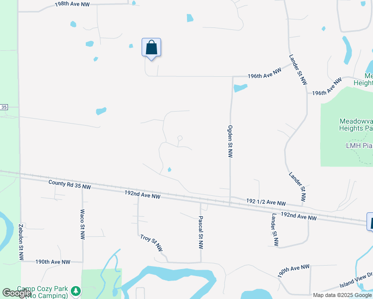 map of restaurants, bars, coffee shops, grocery stores, and more near 19385 Queen Circle Northwest in Elk River