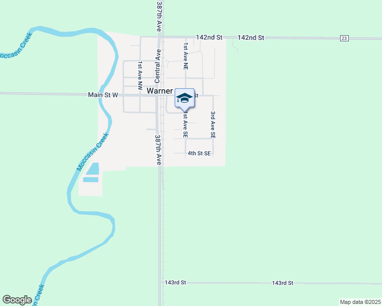map of restaurants, bars, coffee shops, grocery stores, and more near 4th Street Southeast in Warner