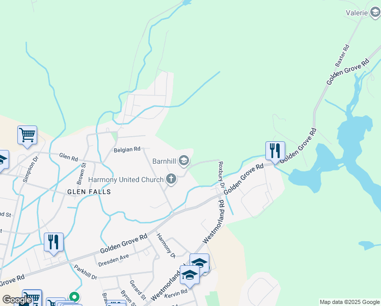 map of restaurants, bars, coffee shops, grocery stores, and more near 23 Reading Crescent in Saint John