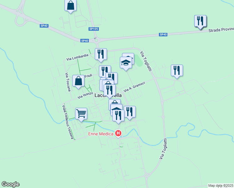map of restaurants, bars, coffee shops, grocery stores, and more near 5 Via Fabio Filzi in Lacchiarella