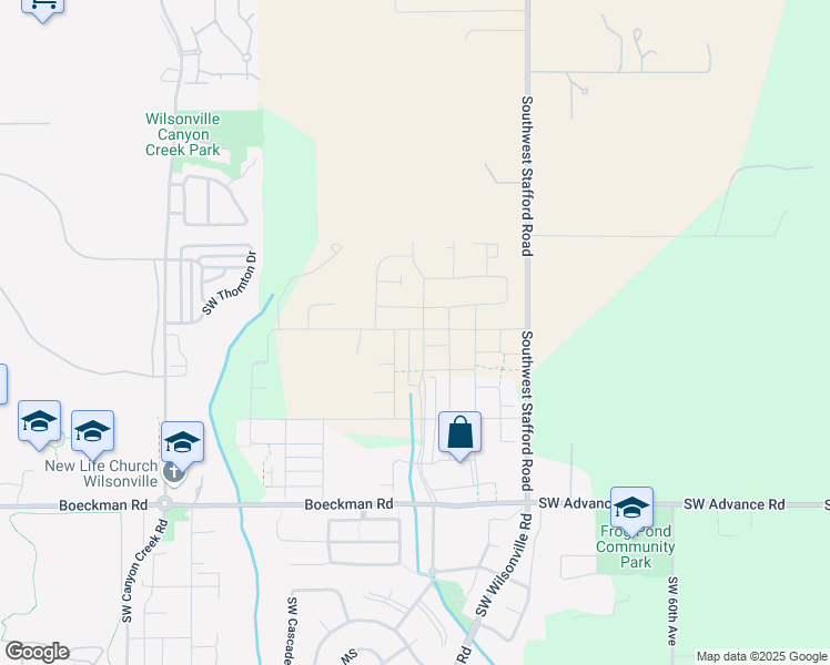 map of restaurants, bars, coffee shops, grocery stores, and more near 7001-7115 Southwest Frog Pond Lane in Wilsonville
