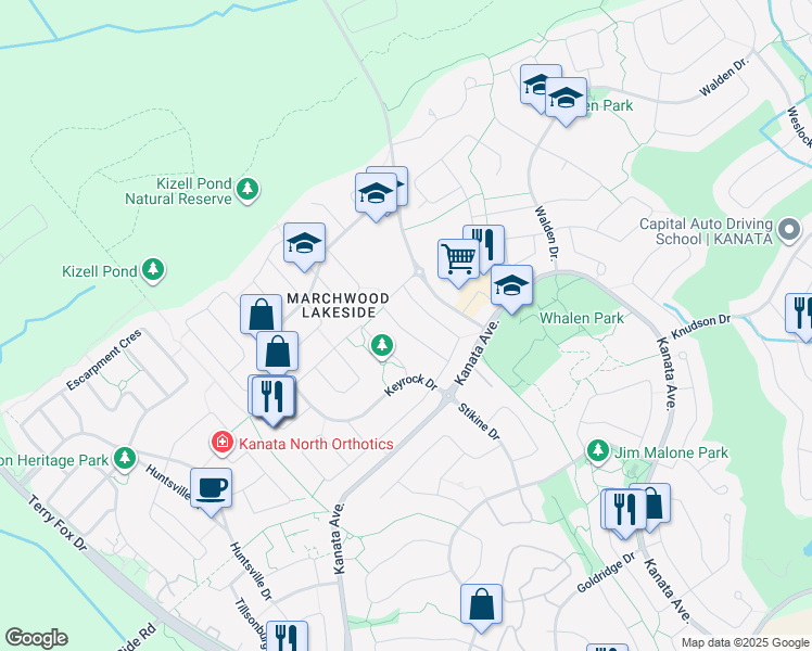 map of restaurants, bars, coffee shops, grocery stores, and more near 249 Badgeley Avenue in Ottawa