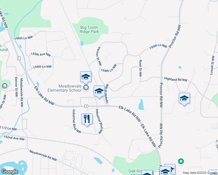 map of restaurants, bars, coffee shops, grocery stores, and more near 12380 193rd Ln NW in Elk River