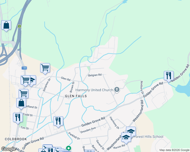 map of restaurants, bars, coffee shops, grocery stores, and more near in Saint John