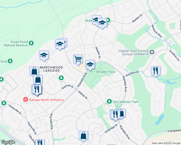 map of restaurants, bars, coffee shops, grocery stores, and more near 5115 Kanata Avenue in Ottawa