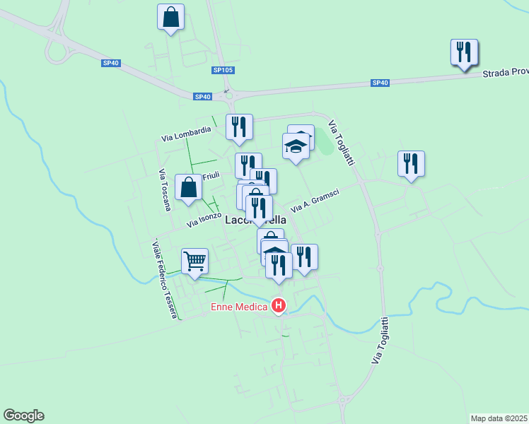 map of restaurants, bars, coffee shops, grocery stores, and more near 5 Via Fabio Filzi in Lacchiarella