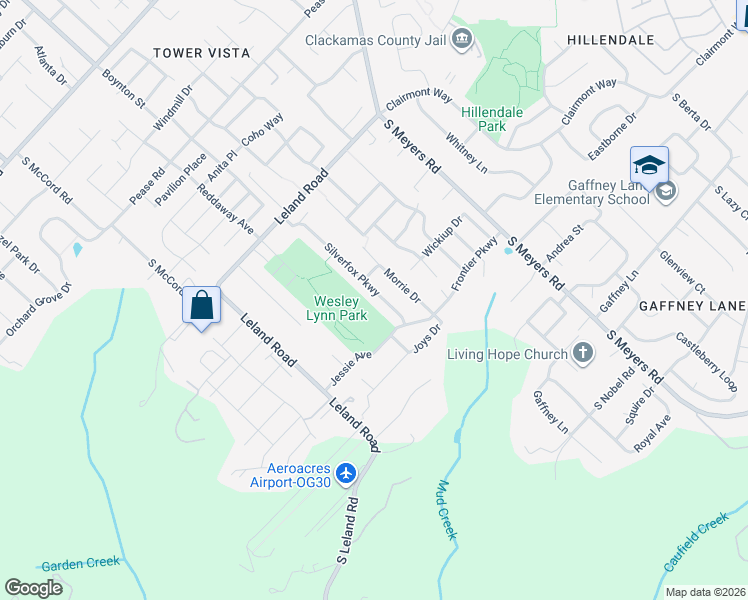 map of restaurants, bars, coffee shops, grocery stores, and more near 19509 Silverfox Parkway in Oregon City