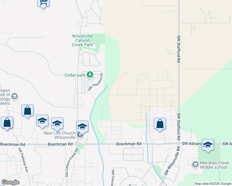map of restaurants, bars, coffee shops, grocery stores, and more near 7403 Southwest Frog Pond Lane in Wilsonville