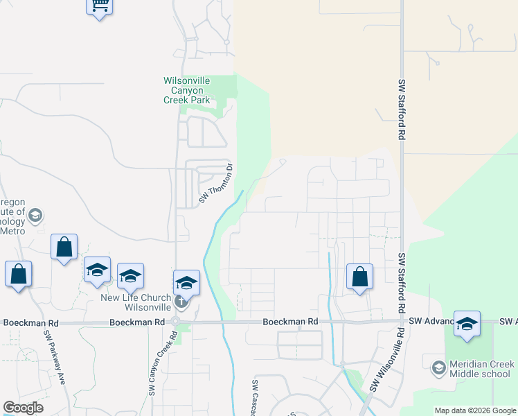 map of restaurants, bars, coffee shops, grocery stores, and more near 7415 Southwest Frog Pond Lane in Wilsonville
