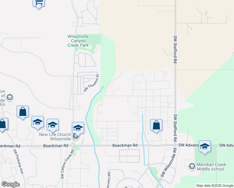 map of restaurants, bars, coffee shops, grocery stores, and more near 7283 Southwest Frog Pond Lane in Wilsonville