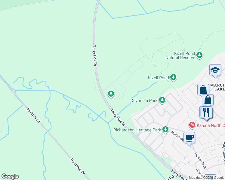 map of restaurants, bars, coffee shops, grocery stores, and more near 56 Loggerhead Heights in Ottawa